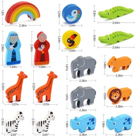 KMTJT Toddlers Wooden Noah's Ark Toy Animal Playset, Baptism Gifts for 2 3 Boys Girls, Shape Sorter Early Learning Montessori Toys with Bible Story Book for 24 Months Babies