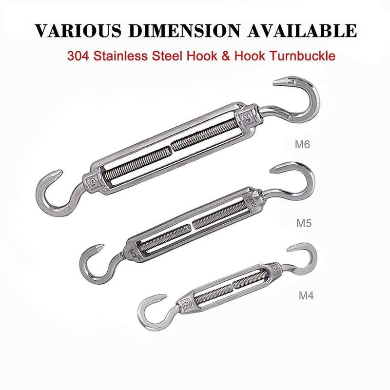POFET 10pcs M4 Stainless Steel 304 Hook& Hook Turnbuckle Wire
