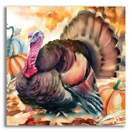 Epic Art 'Elegant Thanksgiving Turkey 1' by Nicole DeCamp Acrylic Glass Wall Art, 12" x 12"
