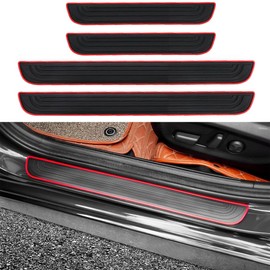 4 Pcs Car Door Sill Scuff Plate Cover,Universal Car Door Threshold Protection,PVC Soft Rubber Front/Rear Door Sill Scuff Plate Guard,Welcome Pedal Protector Cover (Black)