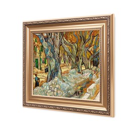 IPIC-The Large Plane Trees (Road Menders at Saint-Remy). Van Gogh Art Reproduction. Giclee Canvas Prints with Classic Golden Frame. Pic size:20x16 Framed size:26x22