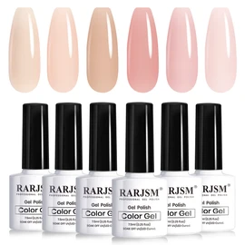 RARJSM Icy Jelly Gel Nail Polish Set of 6 Translucent Colors,Sheer Rose Nude Skintone Gelpolish LED UV Gel Clear Milky Light Pink Red Brown French Manicure Curing Requires 7.5ml DIY Home Nail Salon