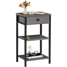 VECELO Tall End Side Table,Nightstand with Adjustable Shelf and Bin Drawer for Living Room/Bedroom/Entryway Small Spaces