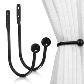 Metal Curtain Tiebacks, 2 Pcs Metal Curtain Hooks, Wall Mounted Curtain Holdbacks for Indoor Outdoor, Easy to Install, Black