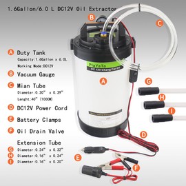 PlaYaTa Electric DC12V Vacuum Oil Changer Drain Pump; Vacuum Liquid Extractor, Tool for Car, Truck, Motorcycle, Go Kart Oil, Transmission, Coolant Change, Easy to Use by Oil Stick Pipe（1.6Gallon）