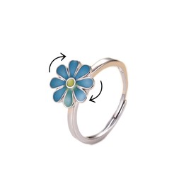 COLORFUL BLING Delicate Silver Cubic Zirconia Daisy Flower Butterfly Fidget Anxiety Rings for Women Adjustable Open Sunflowers Evil Eyes Stress Relief Stackable Rings-F blue