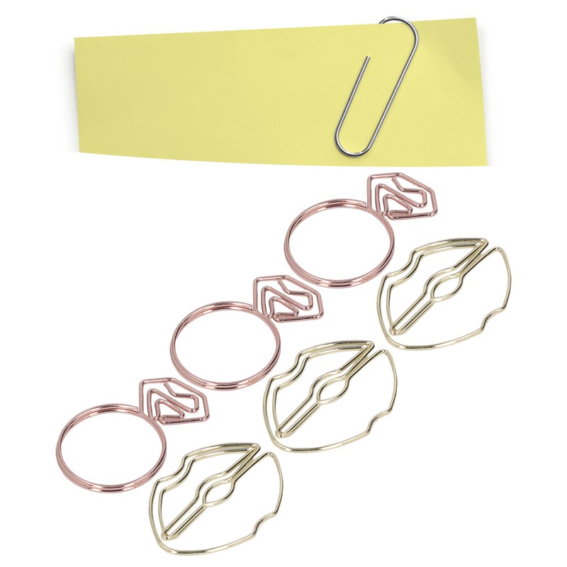 100pcs Metallic Paper Clips Lips Diamond Rings Shape Nonslip Portable