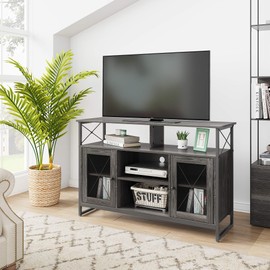 WLIVE Entertainment Center for 55 inch TV, Farmhouse TV Stand with Storage Cabinet, Industrial TV Console for Living Room, Bedroom, Gray Oak