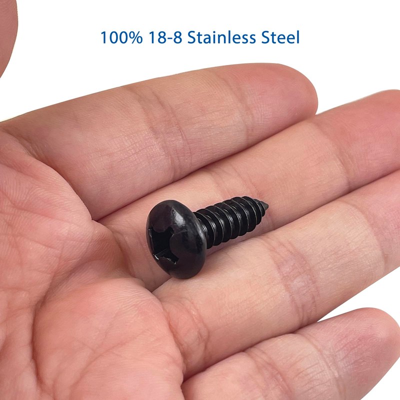 OTTOPO Black License Plate Screws 18-8 Stainless Steel with Phillip