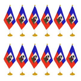 WXTWK 12 Pack Haiti Flag Haitian Desk Flag Small Mini Haitian Table Flags With Stand Base,Home Office Festival Events Celebration Decorations