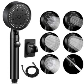 Cabezal de Ducha de Mano, Regadera para Baño Manguera de Ducha de Alta Presión para Baño | Manguera 150cm | Soporte Ajustable | 6 Modos Rociado | Interruptor Pausa, Ducha de Ahorro de Agua Desmontable