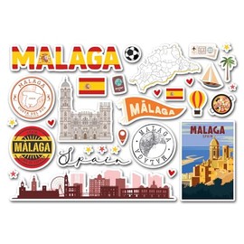 A5 Sticker Sheet Malaga Landmarks Vinyl Stickers - Málaga Spain City Map Stamps Skyline Flag Travel Holiday Scrapbook Aesthetic #83000