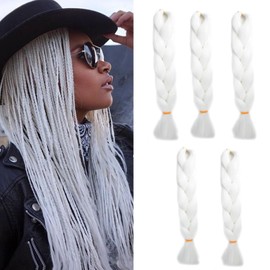 24 Inch Braids Extensions Jumbo Braids, Synthetic Hair, 5 Bundles 500 g, Kanekalon Synthetic Crochet Hair Braiding Hair, Afro Box Braiding, White