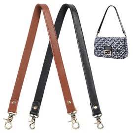 QXUJI 2PCS Replacement Leather Bag Handles, 22.8 Inch Purse Straps with Antique Bronze Swivel Lobster Buckles, for Handbags, Shoulder Bags, DIY Purse Making, Black and Brown