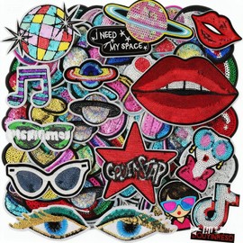 Puideon 14pcs Assorted Styles Colorful Sequins Iron on Patches, Lipstick Sequins Embroidered Patches for Clothes Hats DIY Craft Applique