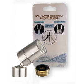 TOTOMO Kitchen Sink Faucet Aerator (Solid Brass) 2 Spray-Mode (Shower&Bubble Stream) 360° Swivel Booster Sprayer Adapter Water Saving Head Attachment Replacement - Brushed Nickel/Big Angle Swiveling