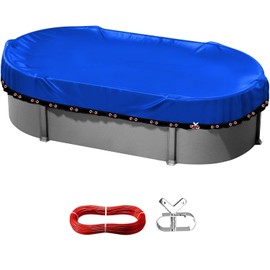 18x34 ft Oval Pool Cover for Above Ground Winter Pool,Rectangle Swimming Pools Covers,Heavy Duty Durable Tearproof Waterproof Anti-UV PE Material,Cold-Resistant Snowproof,Winch and Cable Set,Blue