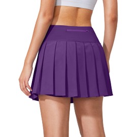 YYV Women's Pleated Tennis Skirt with 3 Pockets Golf Stretchy High Waisted Skort Skirts for Women Athletic Workout Casual（Dark Purple M）