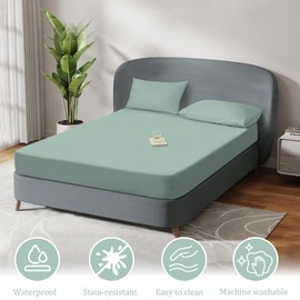 DUJUIKE Waterproof Mattress Protector, Fitted Sheet Waterproof, Breathable Mattress Cover, Moisture-proof Fitted Sheet for Mattresses with a Height of 20-40 cm (Green, 120 x 200 cm)