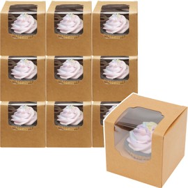 Gcardist Brown Auto Pop-up Cupcake Boxes Individual Cupcake Containers 35 Pieces 8.9 x 8.9 x 8.9 cm (35 Boxes + 35 Inserts, 3.5 x 3.5 x 3.5 inches)
