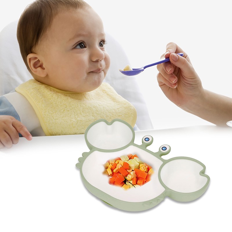 Crab Suction Plate with Suction Cup Base Silicone Divided Plate