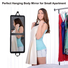 LPHUMEX 32x13 in Mirror Full Length Back Door Hanging or Wall Mounted, Black Foldable Shatterproof Full Body Door Mirror for Bedroom, RV & Dressing Room
