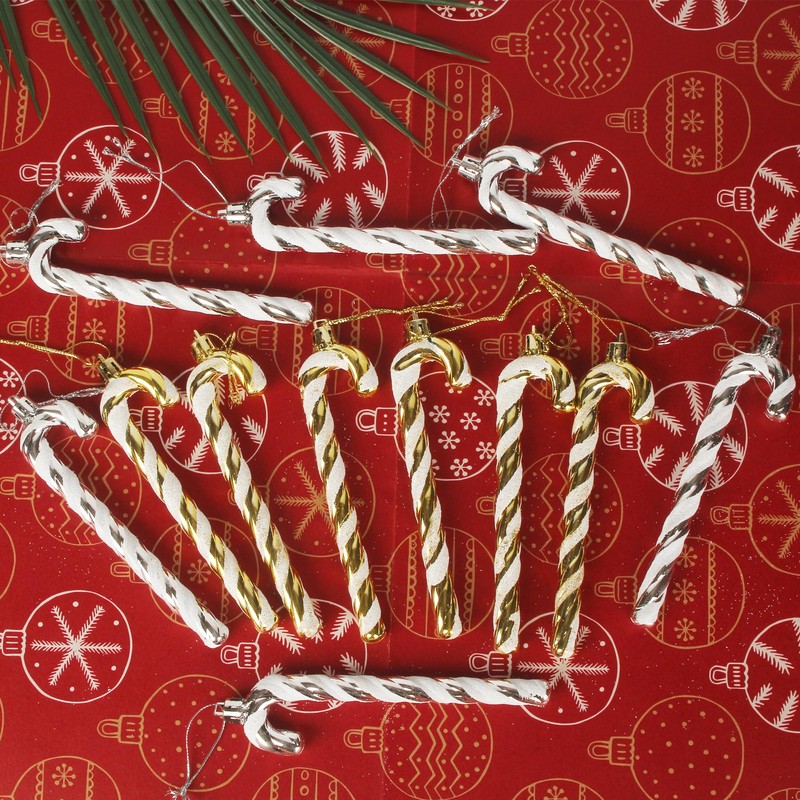 Pack of 12 Candy Canes Christmas Tree Decorations - Glitter