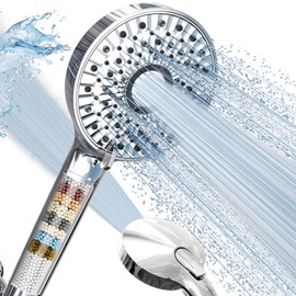 Magichome Filtered Shower Head with Handheld, High Pressure 10-Spd Detachable Chrome Showerhead with Stainless Hose, Water Softener Filter Beads for Hard Water - Remove Chlorine, Reduce Dry Itchy Skin
