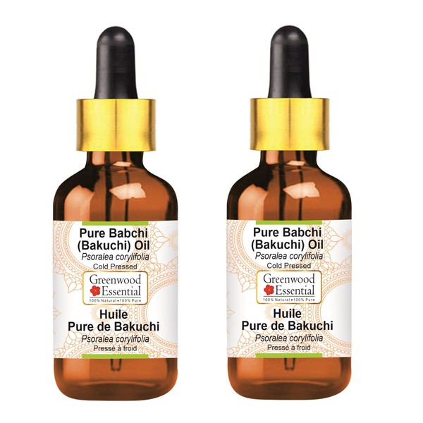Greenwood Essential Natural Pure Babchi (Bakuchi) Oil (Psoralea corylifolia) with Glass Dropper Natural Pure Therapeutic Quality Cold Pressed (Pack of Two) 100 ml x 2 (6.76 oz)