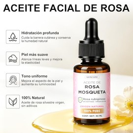 2PCS Aceite De Rosa Mosqueta, Aceite Rosa Mosqueta Puro, Aceite Facial Hidratante, Suaviza la Apariencia de la Piel, Unifica el Tono y Aporta Elastici