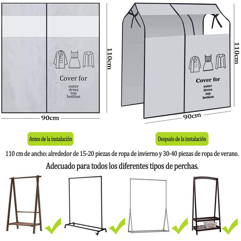 Protector de Ropa Colgante, Transpirable Reutilizable de Ropa Colgante para