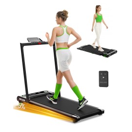 Akluer 2-in-1 Portable Folding Electric Walking Pad with LED Screen Home Gym Use Slim with Incline Under Desk Treadmill US Inventorycolor: Black