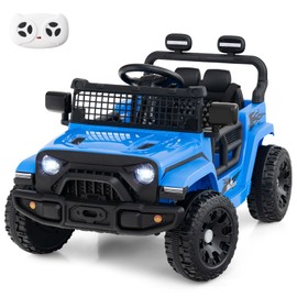 Costzon Kids Ride on Car Truck, 12V Electric Vehicle w/Foldable Mirrors, 3 Speeds, LED Lights, Music & Horn, Ride on Toys Remote Control Car for Toddlers, Boys & Girls (Blue,34" × 23" × 21")