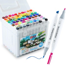 HaPi.Pen Alcohol Markers, 80 Colors Dual Tip Art Coloring Markers for Adult Coloring Books, Drawing, Sketching, Illustration with Carrying Case-White