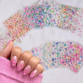 30 Sheets Flower Nail Art Stickers Decals Floral Rose Daisy Cherry Blossoms 3D Self-Adhesive Nail Sticker Spring Summer Colorful Flower Nail Art Decoration Supplies for Women Manicure DIY Accessories