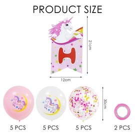 MEMOFYND 15 Pieces Of Rainbow Horse Balloons, 2 Rolls Of Ribbons, 1 Piece Of Happy Birthday Flag, Latex Balloons, Girls Background Shooting Props, Children'S Birthday Party Decoration