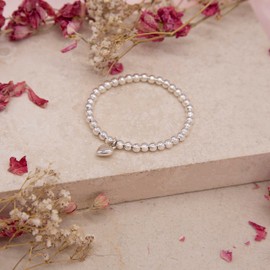 Tuscany Silver Women's Sterling Silver Elastic Beads with Heart Charm Bracelet 14cm/5.5"