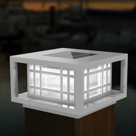 HUYIENO Solar Post Cap Lights Large Outdoor Deck Fence Post Lights 50Lumens Brightness Warm/Bright White Lighing Modes for 4x4 5x5 Vinyl Posts, 4x4 5x5 6x6 Wooden Posts (White, 2pk)