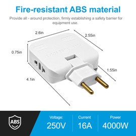 Momowin Multi-socket flat plug, USB socket, US and European adapter, 180° rotatable, flat plug socket, space-saving, suitable for travel and home use