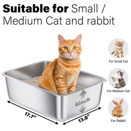 Holintan Stainless Steel Litter Box, 18"x14"x6"(Height) Medium Metal Cat Litter Box Easy Clean, Non Stick Litter Box No Smell for Adult Cats or Kitty, Rabbit