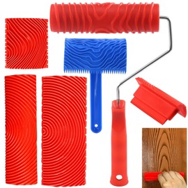 Wood Grain Paint Tool,6PCS Soft Rubber Wood Grain Painting Tool, Textured Pattern Roller with Handle for Wall Floor Furniture DIY Room Decoration