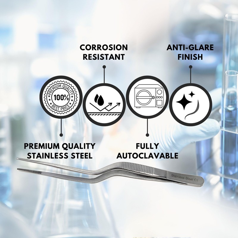 Lab Forceps Offset Bayonet Handle Tweezers with Fine Precision Serrated