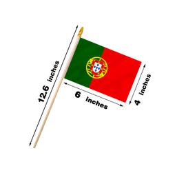 Portugal Stick Flag 4x6IN 12 Pack Small Mini Portuguese National Handheld Flag with Wood Pole And Blunt Spear Top