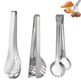 YanBous 3 Piece Stainless Steel Kitchen Tongs Set - Versatile Use as Oil Strainer Tongs, Pasta Tongs, Salad Tongs, BBQ Tongs - Ideal for Pasta, Salad, BBQ and More
