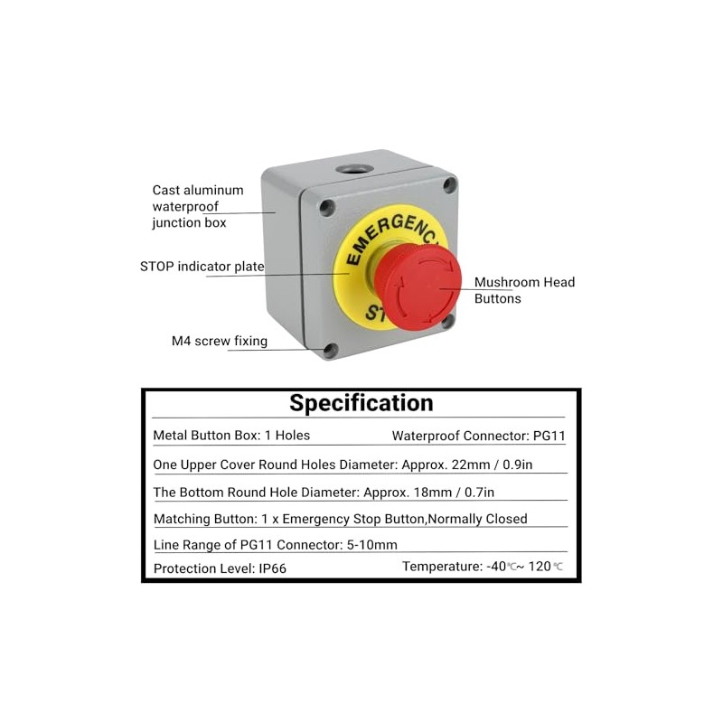 Emergency Stop Switch with Control Box Industrial E Stop Button