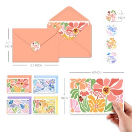 Thank You Cards with Envelopes Set of 20 - 4 x 6 Inches Matisse Inspired Floral Thank You Cards Bulk, 300GSM Matte Greeting Cards for Wedding, Birthday, Bridal Shower, Baby Shower, Business, All Occasions