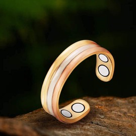 2-Pack Magnetic Tri Tone Copper Rings Set for Arthritis- Adjustable Pure Ring with Magnets Women