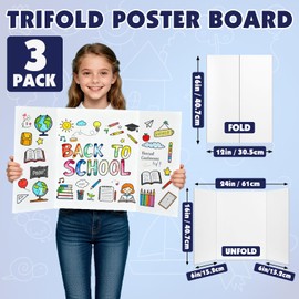 3 Pack Trifold Poster Board, 16in x 24in Corrugated Project Board, White Presentation Board, Trifold Display Board for School Project, Business Presentation, Science Fairs, Event Display
