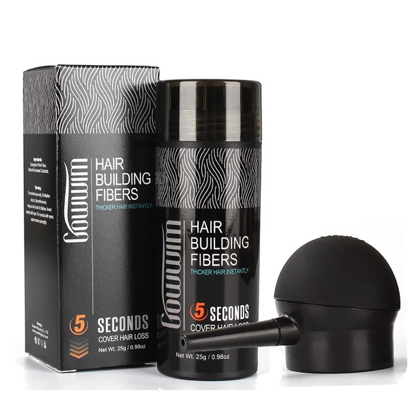 gowwim Hair Thickening Fibers Best 2-in-1 Kit Set,Keratin Hair Building Fibers & Spray Application Atomizador Pump Nozzle,Instantly Cover Sparse Hair Areas (Mid brown)