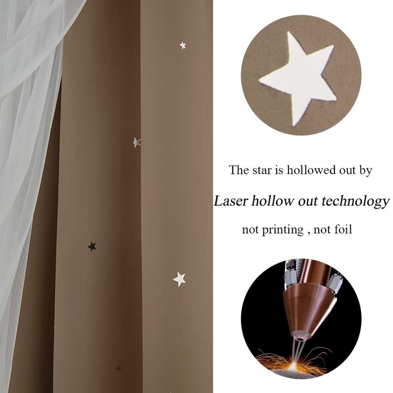 Kinryb Star Cutout Blackout 95 Inches Curtains Double Layer with